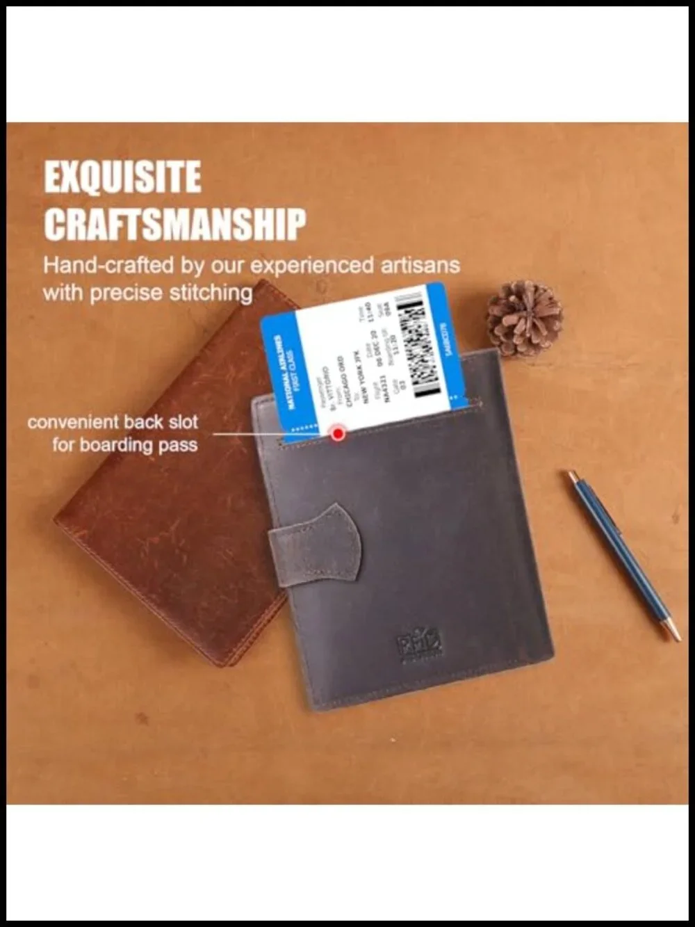 Full Grain Leather Passport Wallet RFID Blocking Travel Organizer with Notebook